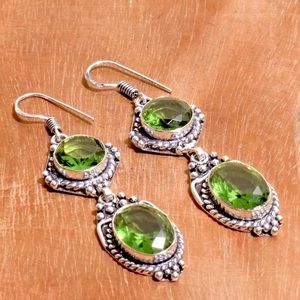 French Design Simulated Peridot Earrings